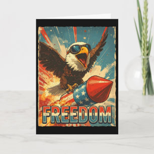 Retro Freedom Ld Eagle Riding Rocket 4th Of July U Card