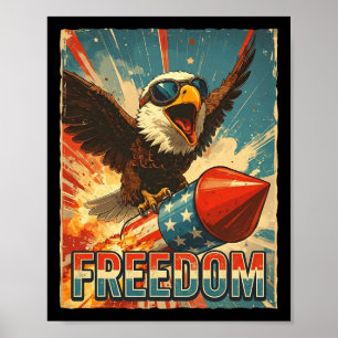 Retro Freedom Ld Eagle Riding Rocket 4th Of July U Poster