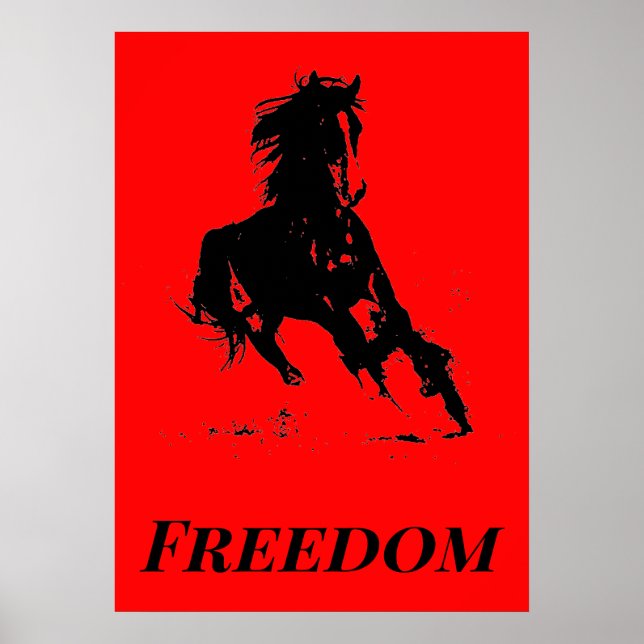 Retro Freedom Red Black Pop Art Running Horse Poster (Front)