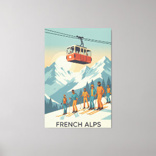 Retro French Alps : Skiing Vintage Travel Canvas Print