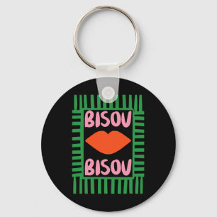 Retro French Bisous Paris Vacation Summer Vibes Key Ring
