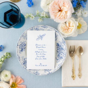 Retro French Blue Baguette Rehearsal Dinner Invitation