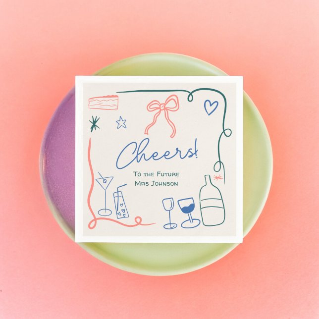 Retro french handdrawn illustrated bridal shower napkin (Retro french handdrawn illustrated bridal shower napkins)