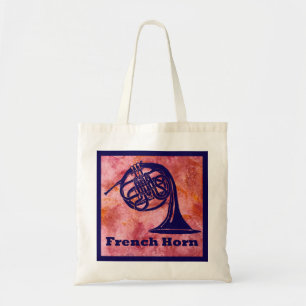 Retro French Horn on Red Tote Bag