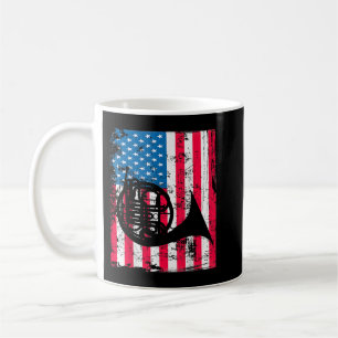 Retro French Horn Vintage US Flag Music Artwork Ju Coffee Mug