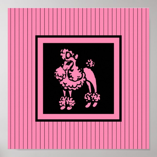 Retro French Pink Poodle Poster Wall Art Gift (Front)