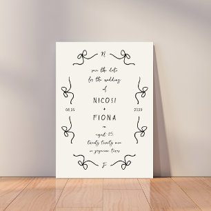 Retro French Playful Bow Frame Wedding Handwriting Save The Date