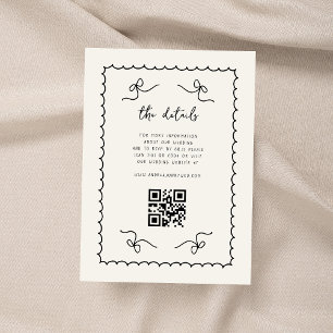 Retro French Wedding Hand Drawn QR Code Details Enclosure Card
