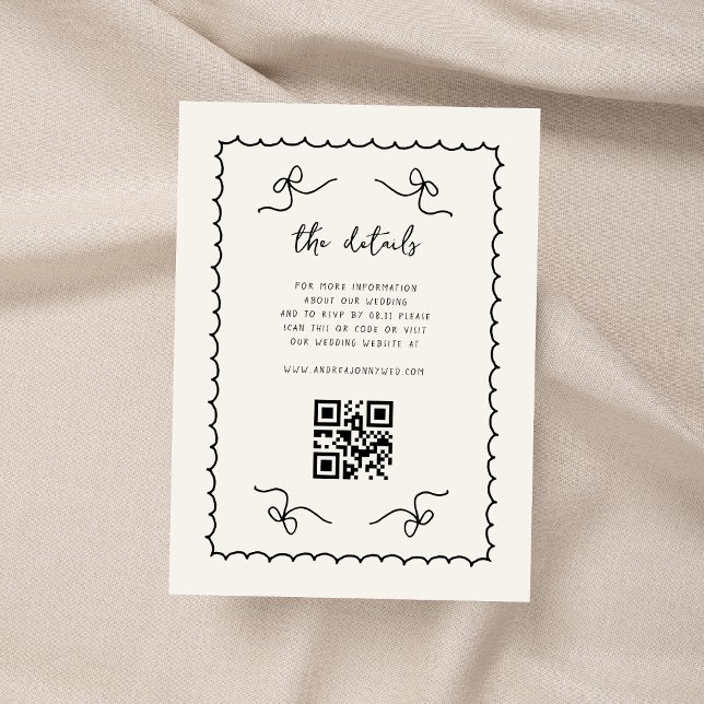Retro French Wedding Hand Drawn QR Code Details Enclosure Card (Creator Uploaded)