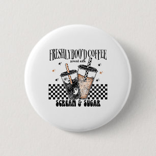 Retro Freshly Boo'd Coffee Lovers Boujee Ghost Hal 6 Cm Round Badge
