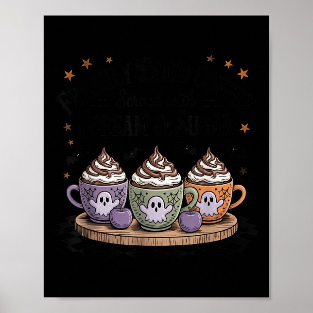 Retro Freshly Boo'd Coffee Lovers Boujee Ghost Hal Poster (Front)
