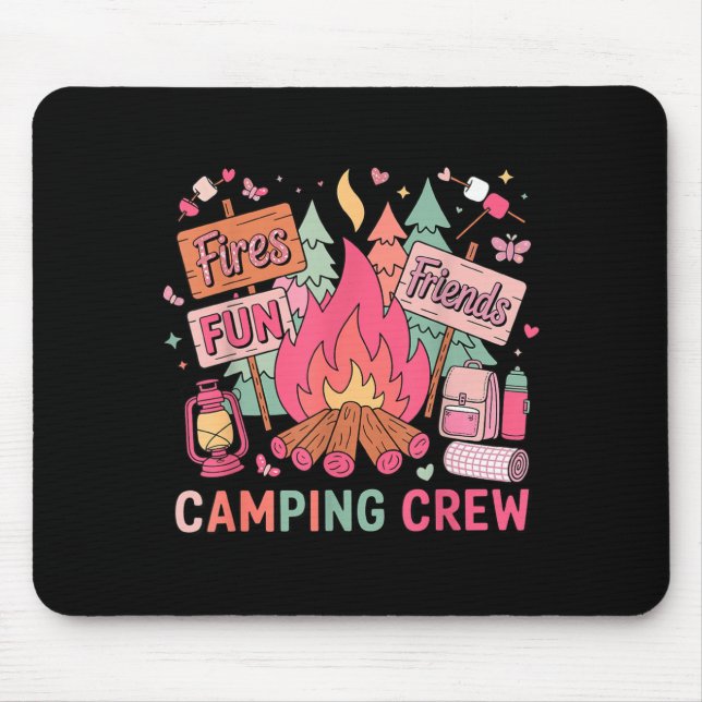 Retro Friends Fires Fun Campfire Pink Camping Crew Mouse Mat (Front)
