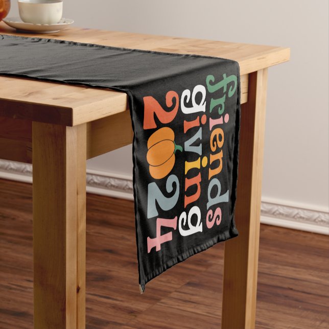 Retro Friends Giving 2024 Thanksgiving Fall Short Table Runner (In Situ)