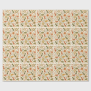 Retro Friendsgiving Supper Club Dinner Pattern Wrapping Paper