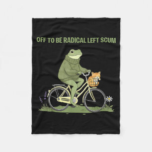 Retro frog bicycle cat off to be radical left scum fleece blanket