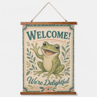 Retro Frog Welcome We're Delightful Art Vintage  Hanging Tapestry