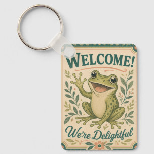 Retro Frog Welcome We're Delightful Art Vintage Key Ring
