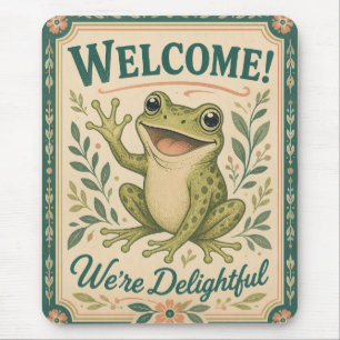 Retro Frog Welcome We're Delightful Art Vintage Mouse Mat