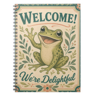 Retro Frog Welcome We're Delightful Art Vintage Notebook