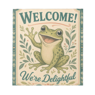 Retro Frog Welcome We're Delightful Art Vintage Notepad