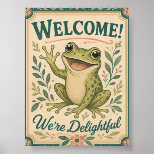 Retro Frog Welcome We're Delightful Art Vintage Poster