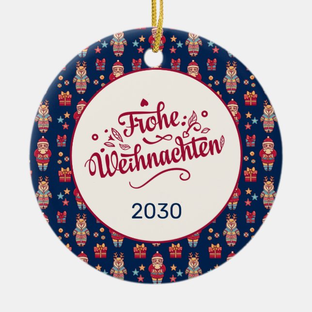 Retro Frohe Weihnachten Ceramic Tree Decoration (Front)