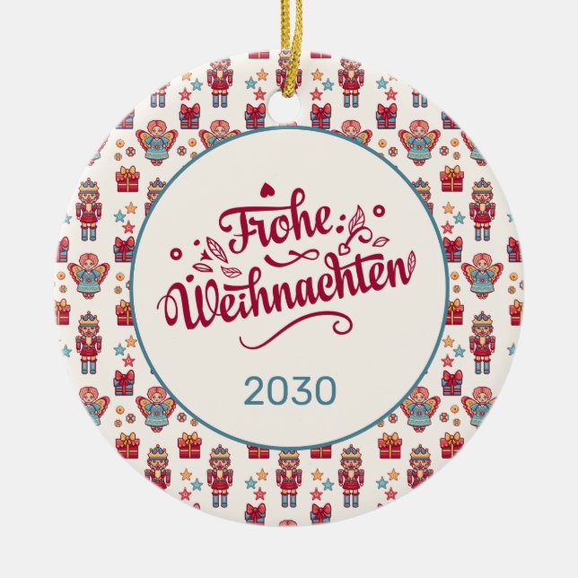 Retro Frohe Weihnachten Ceramic Tree Decoration (Front)