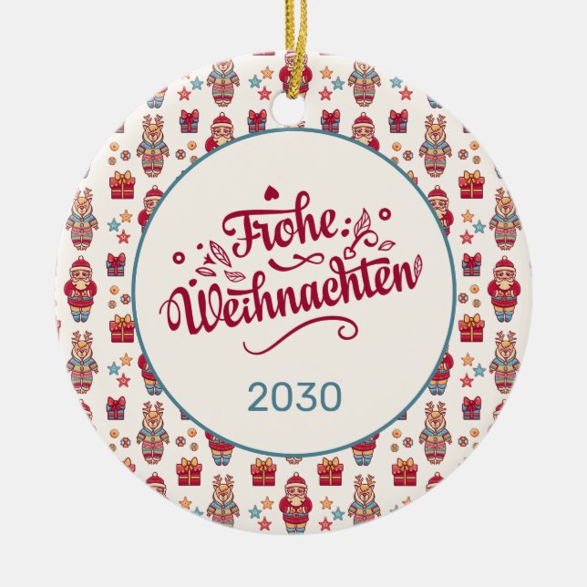 Retro Frohe Weihnachten Ceramic Tree Decoration (Front)