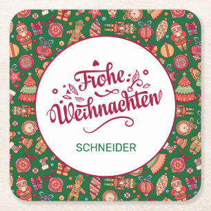 Retro Frohe Weihnachten Personalised Square Paper Coaster