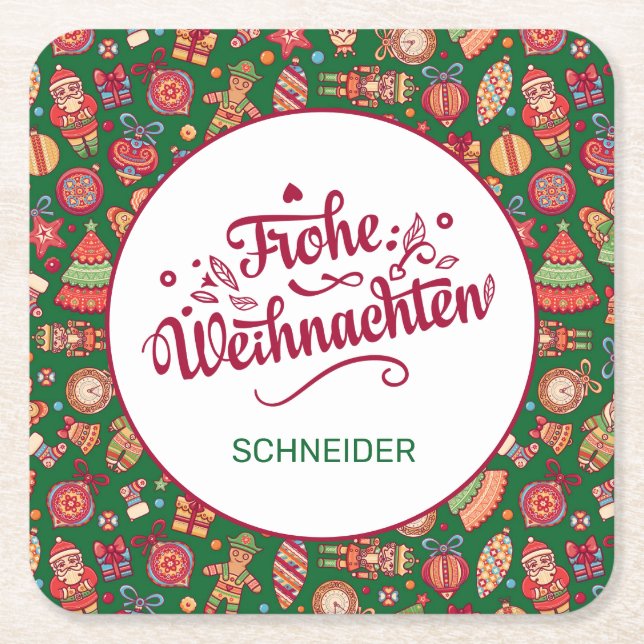 Retro Frohe Weihnachten Personalised Square Paper Coaster (Front)