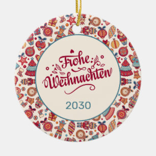 Retro Frohe Weihnachten Personalized Ceramic Tree Decoration
