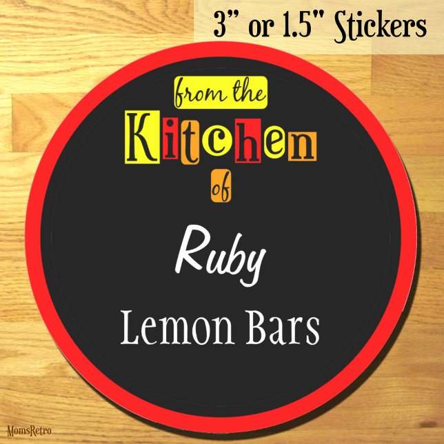 Retro From the Kitchen of Reds on Black Editable Classic Round Sticker (Retro From the Kitchen of Reds on Black Editable Classic Round Sticker)