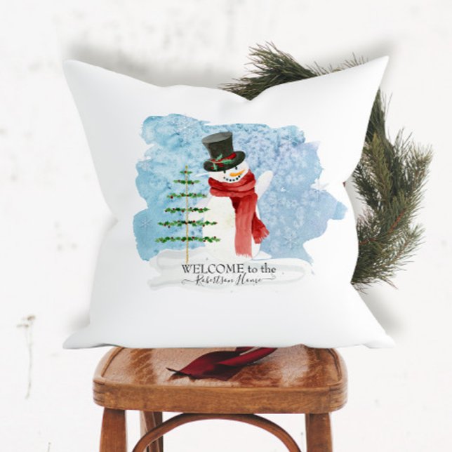 Retro Frosty Snowman Winter Christmas Watercolor Cushion (Creator Uploaded)