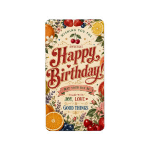 Retro Fruit Birthday ,Colourful Floral Greeting Label