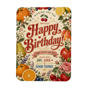 Retro Fruit Birthday ,Colourful Floral Greeting Magnet