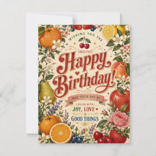 Retro Fruit Birthday ,Colourful Floral Greeting RSVP Card