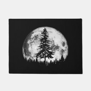 Retro Full Moon & Minimalist Pine Tree Vintage Gra Doormat