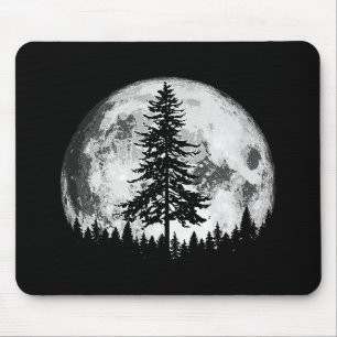 Retro Full Moon & Minimalist Pine Tree Vintage Gra Mouse Mat