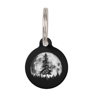 Retro Full Moon & Minimalist Pine Tree Vintage Gra Pet Tag