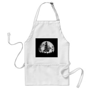 Retro Full Moon & Minimalist Pine Tree Vintage Gra Standard Apron