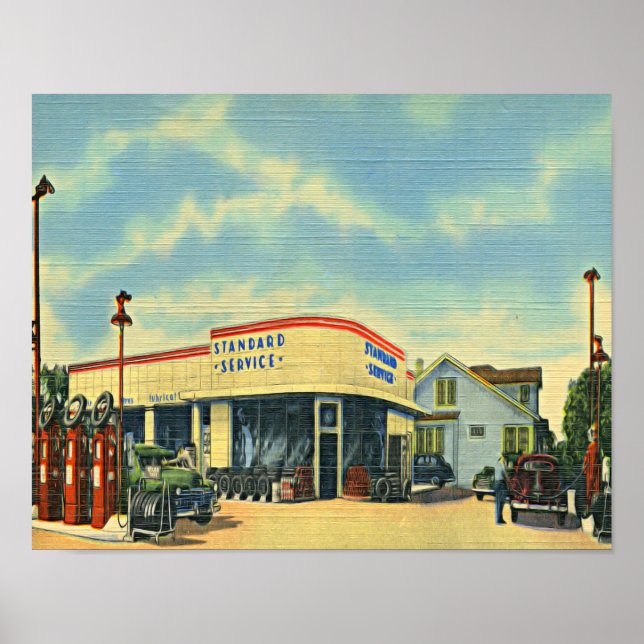 Retro Full Service Gas Station Poster (Front)