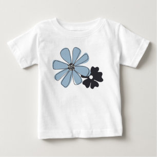 Retro Fun Blue Floral Outline Flowers Pattern Baby T-Shirt