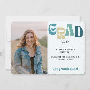 Retro Fun Blue Grad Photo 2023 Graduation Announcement