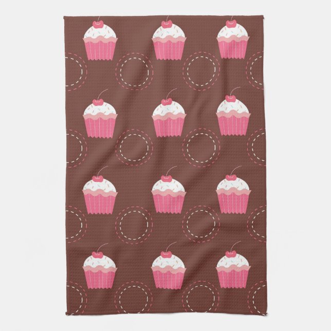 Retro Fun Cupcake Pattern Tea Towel (Vertical)