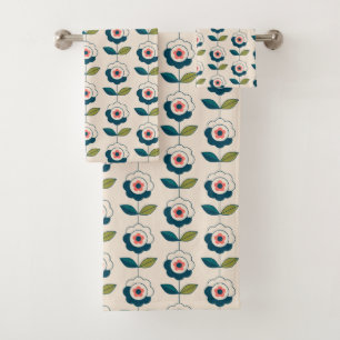 Retro Fun Garden Flower Pattern Bath Towel Set