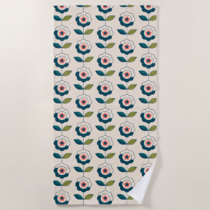 Retro Fun Garden Flower Pattern Beach Towel
