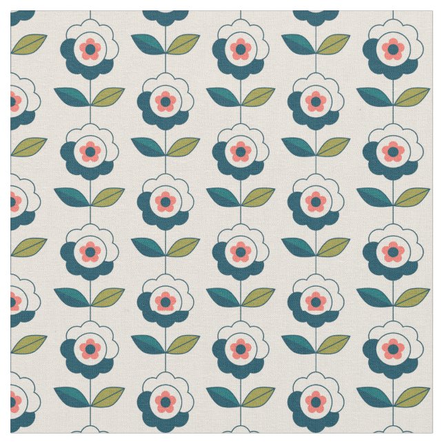 Retro Fun Garden Flower Pattern Fabric (Close Up)