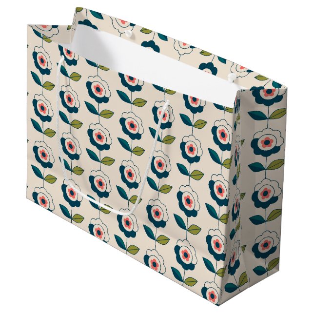 Retro Fun Garden Flower Pattern Large Gift Bag (Front Angled)