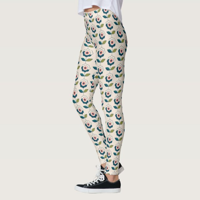 Retro Fun Garden Flower Pattern Leggings (Left)