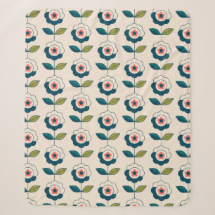 Retro Fun Garden Flower Pattern Sherpa Blanket